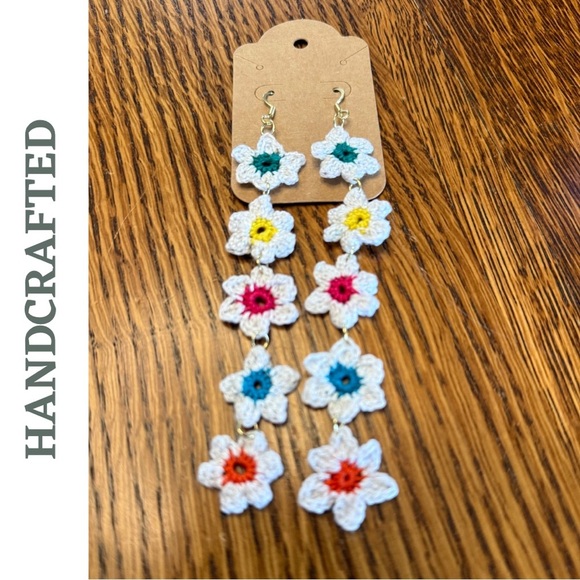Jewelry - Handcrafted Crochet Daisy Dangle Earrings | Multicolor Boho Style | Whitr Multi